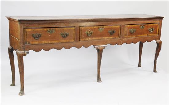 A George III oak Shropshire dresser base, W.7ft 6in.